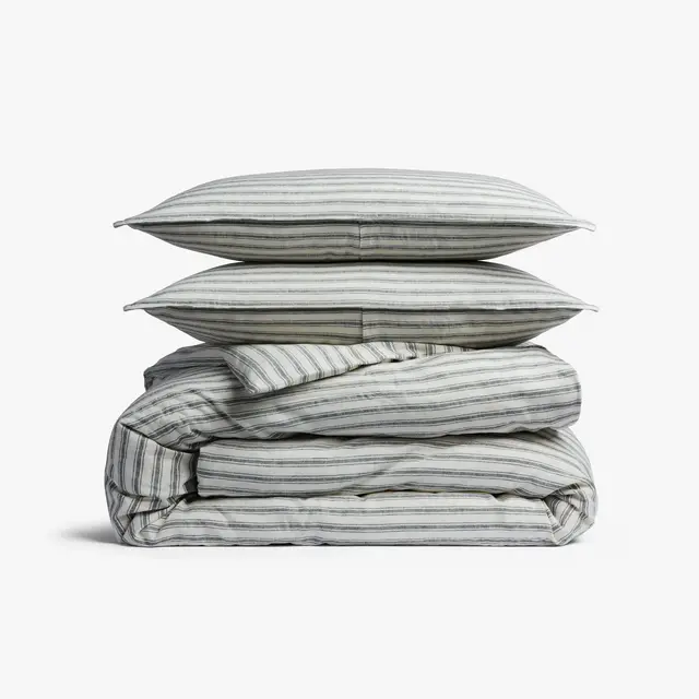 King/California King Relaxed Linen Stripe Duvet Cover & Sham Set Cove & Parchment - Parachute for Target