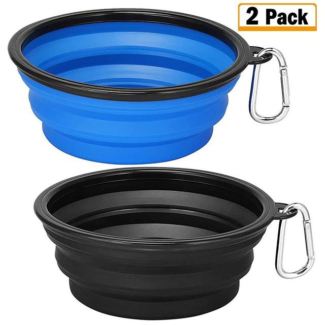 Kytely 2 Pack Extra Large Collapsible Dog Bowls, 34oz Foldable Dog Travel Bowls, Portable Dog Water Food Bowl with Carabiner, Pet Feeding Cup Dish for Traveling, Walking, Parking