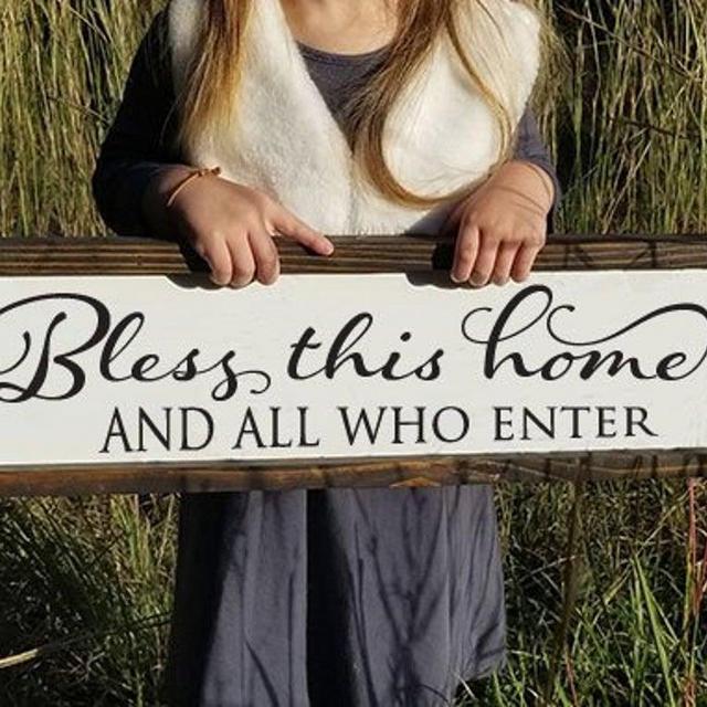 Bless This Home and All Who Enter Framed Wood Sign Farmhouse Wood Sign