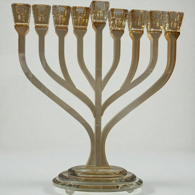 Crystal Hanukkah Oil Menorah | Modern Blue & Gold Chanukiah