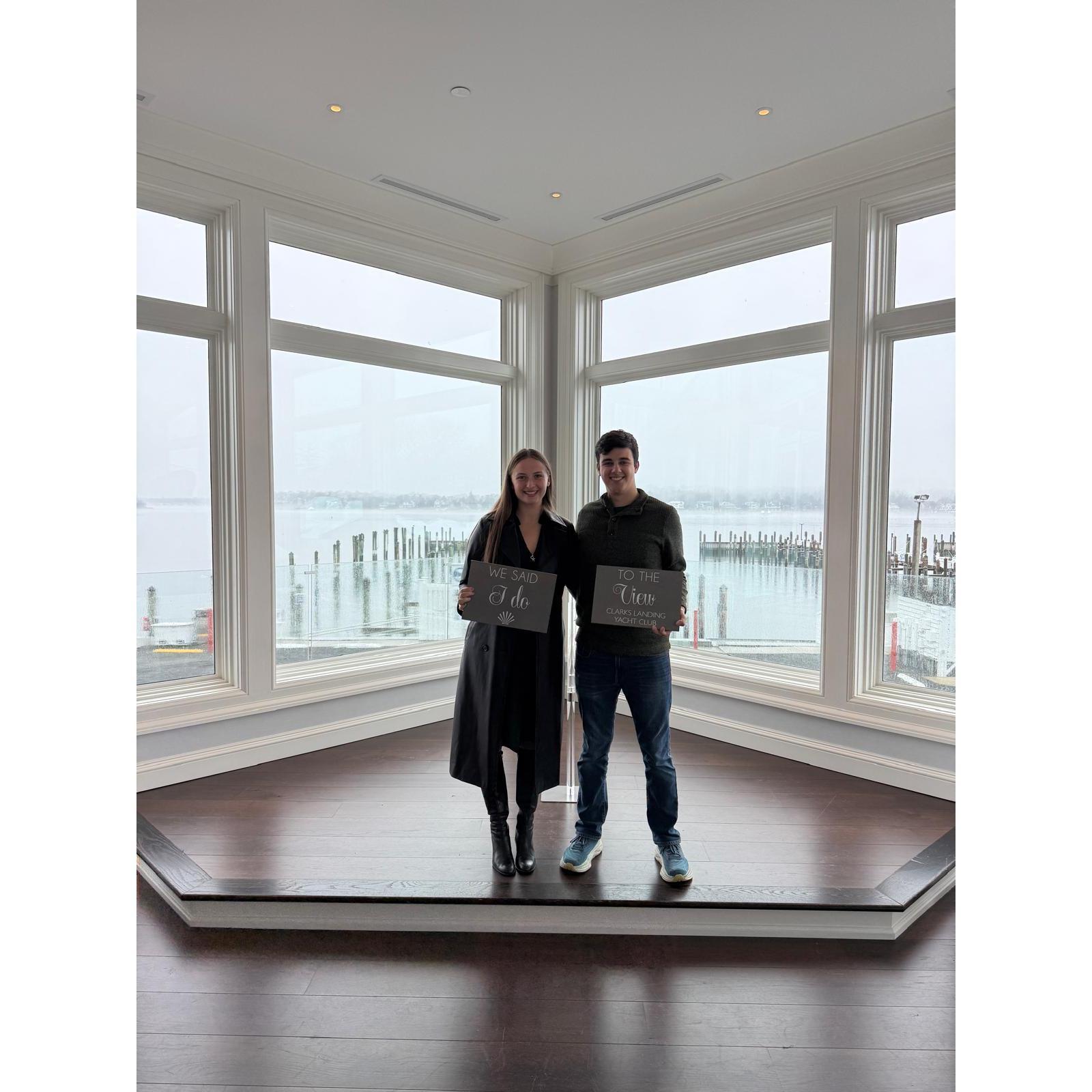 The bride and groom saying yes to their wedding venue!