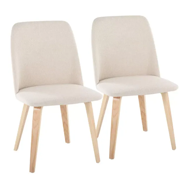 Set of 2 Toriano Dining Chairs Natural/Cream - LumiSource: Upholstered, Wood Frame, Foam Filled, Contemporary Style