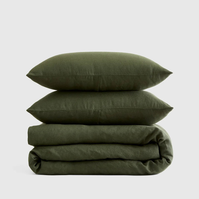 European Linen Duvet Cover Set - King/Cal King - Pine - With Sham Set