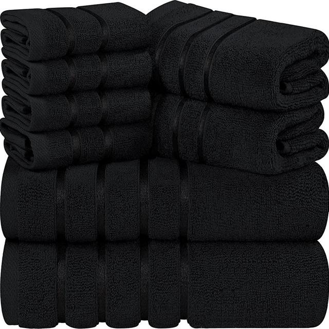 Utopia Towels Black 8-Piece Bath Linen Sets - Viscose Stripe Towels - 600 GSM Ring Spun Cotton - Highly Absorbent Luxury Towels (Pack of 8)