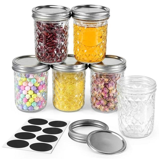 SRNRUS Mason jars 16oz, 6 Pack Wide Mouth Canning Jars Overnight Oats Containers with Two-piece Split Aluminum Lids and Bands Idea for Honey, Jam, Shower Favors, Wedding Favors (16 ounce - 6pack)