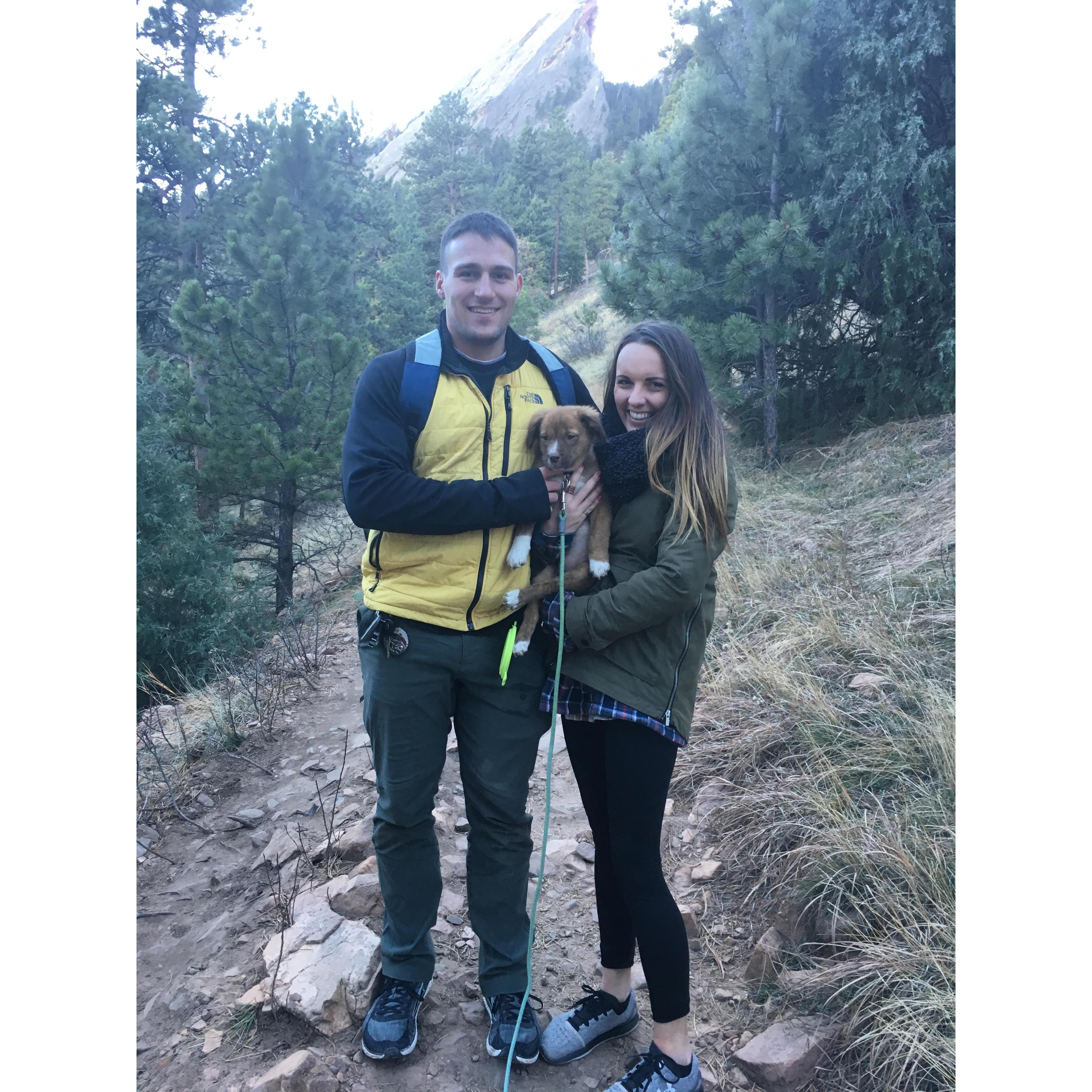 Colorado - Fall 2017. We moved into a tiny apartment together and had to wait a month to bring Juicy out. We lasted about a week before adopting Zelda and started her hiking the very next day