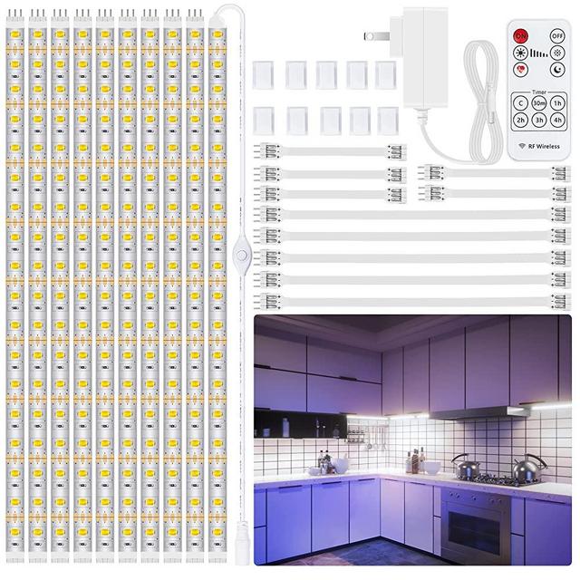 LAFULIT 10 PCS Under Cabinet Lights Kit, Stick on Lights, Flexible Led Strip Lights with RF Remote and Power Adapter,for Kitchen Cabinets Shelf Desk Counter Corner, 6000K Daylight White, 16.4ft
