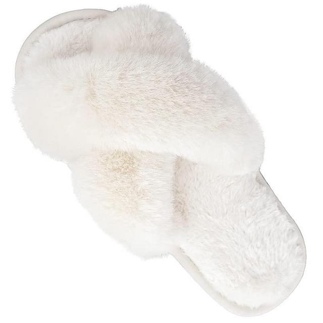 Hi Clasmix Fuzzy Slippers for Women-Cross Band Cozy House Home Bedroom Fluffy Slippers Plush Furry Open Toe Slide Slipper
