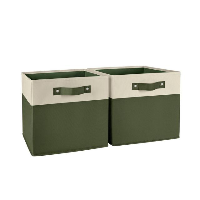 RiverRidge Kids' 2pc Two-Tone Collapsible Cube Fabric Storage Bins with Handles for Playroom Organization Olive Green