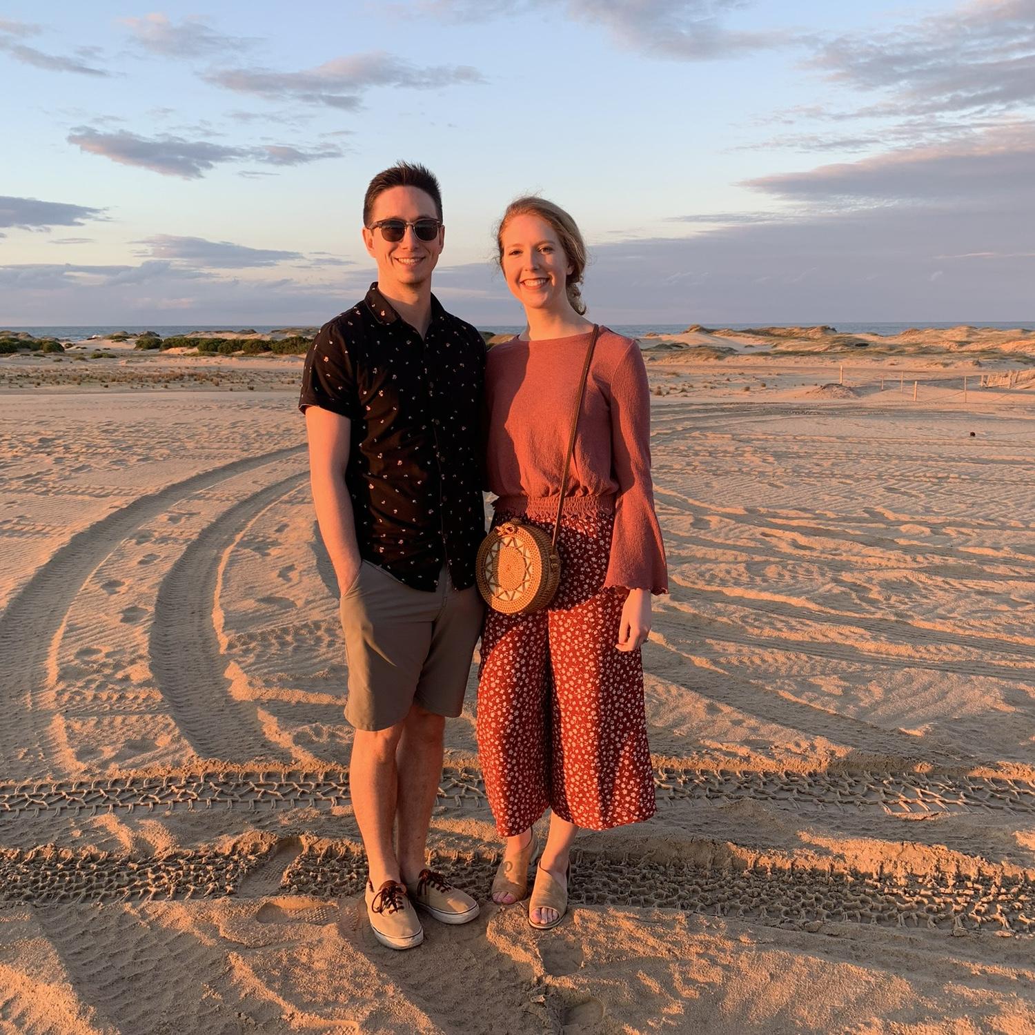 Driving around sand dunes at Corolla beach.