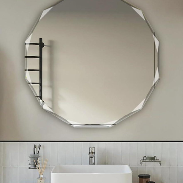 Single Beveled Edge Circle Mirror Frameless Wall Mount Bathroom Vanity Mirror, 20”