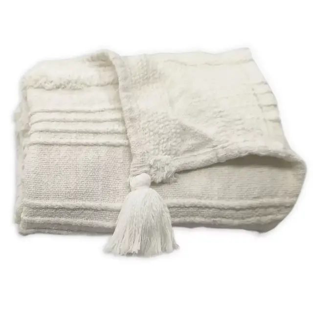 Bee & Willow™ Home Textured Stripe Fringe Throw Blanket in White