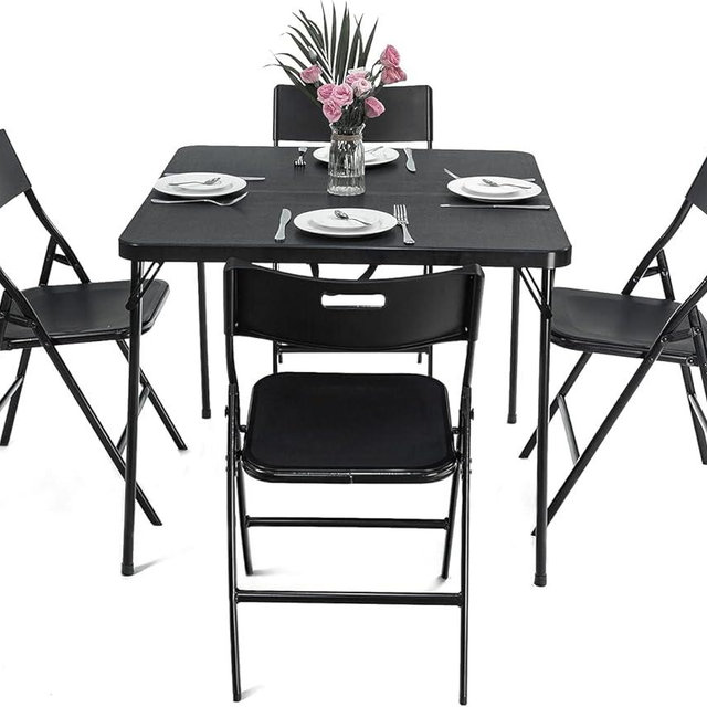 VERYKE Folding Table and Chair Set,Dining Table Set of 5,Protable 35'' Square Folding Card Table with 4 Folding Chairs for Indoor Outdoor Camping Picnic Games