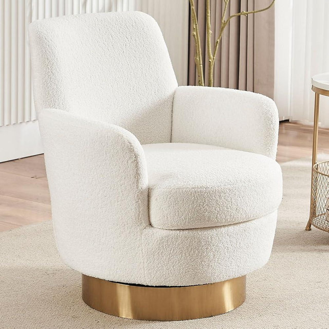LUCKHAO Swivel Barrel Chair,Modern Comfy Teddy Upholstered Round Swivel Accent Chairs,360 Degree Single Sofa Chair for Living Room, (White*1PCS)