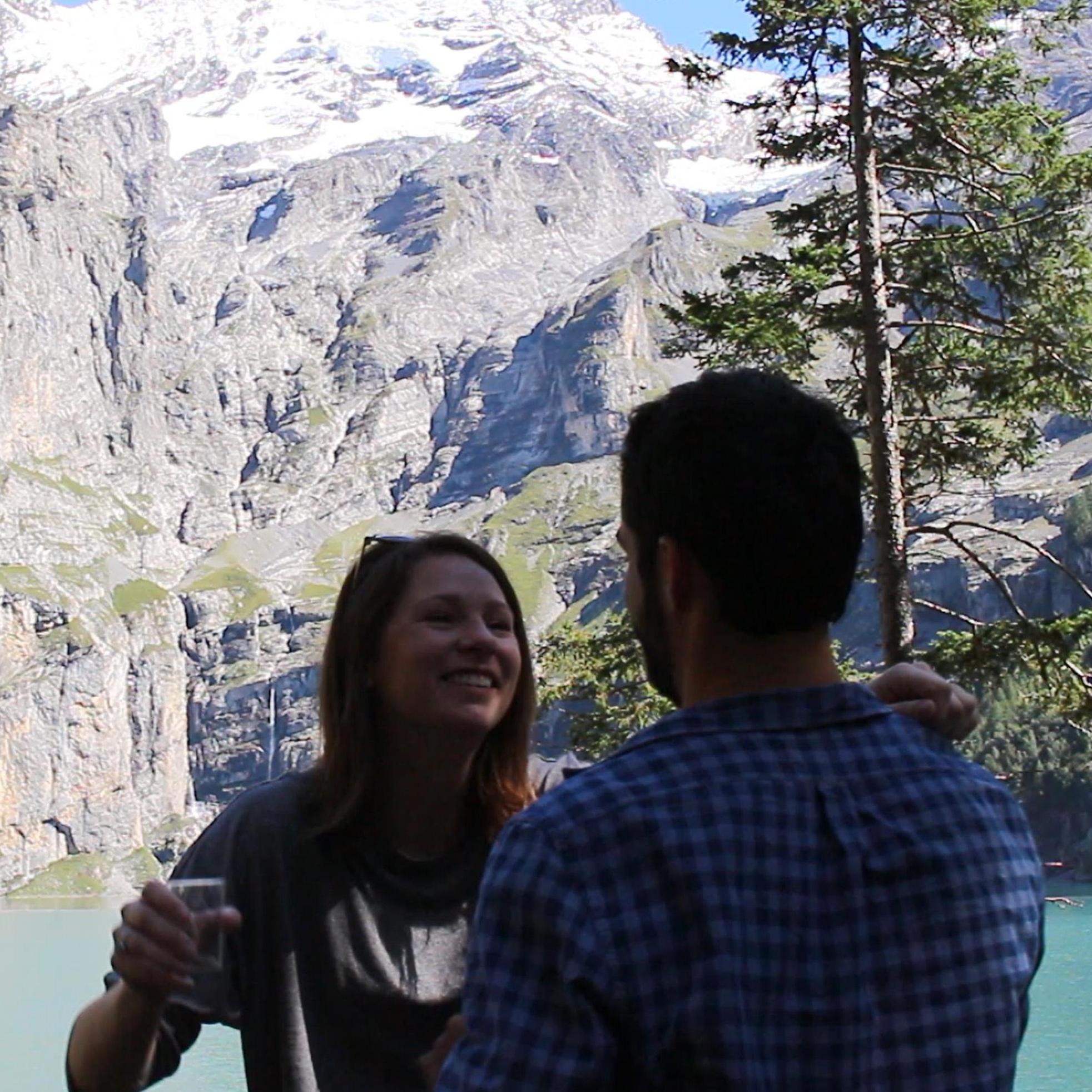 When we got engaged. Andres had the camera on a stump and had it recording. He got on one knee and popped the question! Afterwards we wrote our goals and values as a married couple in a journal.