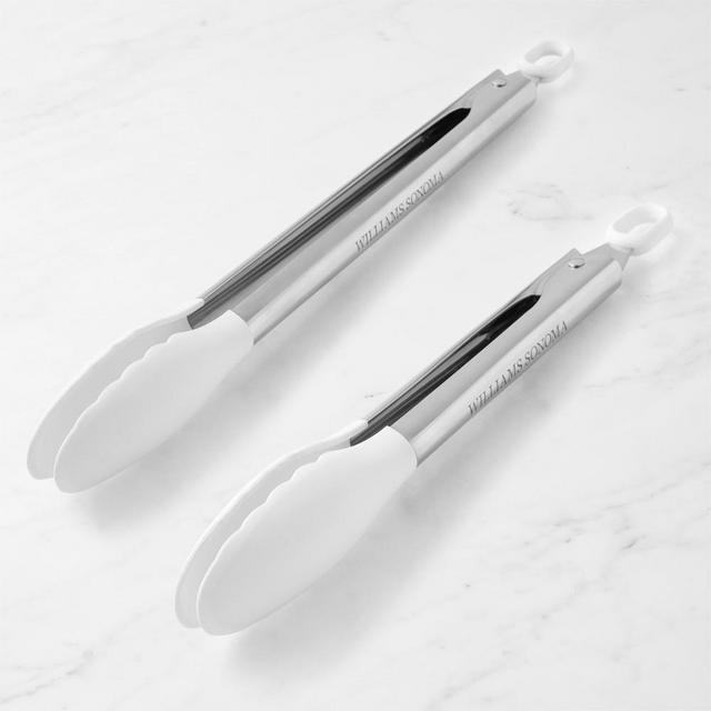 Williams Sonoma Stainless-Steel Silicone Tongs Set, White
