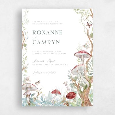 White Greenery Wedding Invitation - Eden Portrait