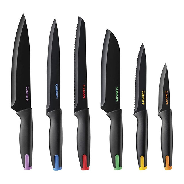 Cuisinart C55-7PCE Ceramic Coated Cutlery Set with Color End Caps & Acrylic Stand, 7 pc