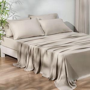 PHF 6PCS 100% Rayon Derived from Bamboo_ Sheets Set King Size, Cooling Sheets for Hot Sleepers, Wider Elastic Band & 16" Deep Pocket, Luxury Silky Soft Breathable Bedding Set & Pillowcase,Light Taupe