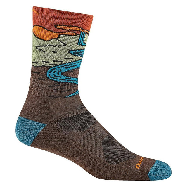 Darn Tough Vermont Men's Micro-Crew Hiking Socks, Chasing Waterfalls, Earth, Medium - Lightweight Cushioned Crew Socks for Men (Style 5020)