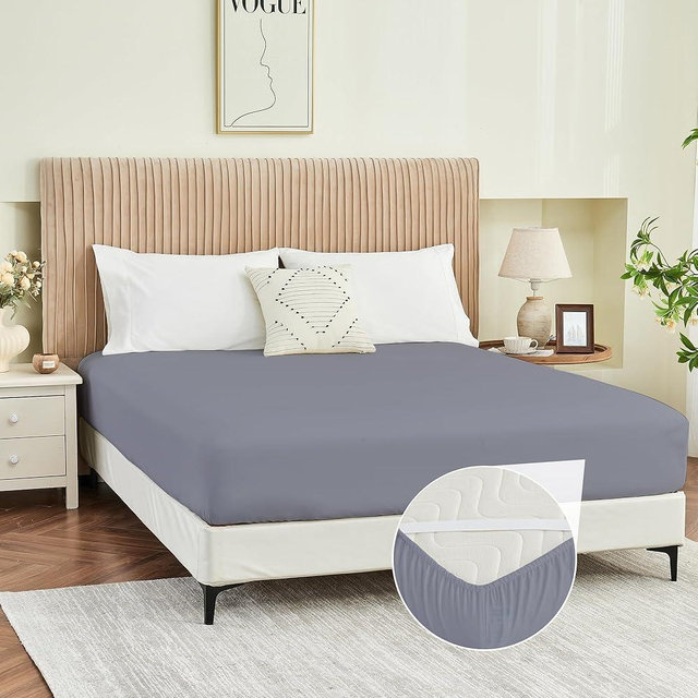 Yuurom California King Fitted Sheet Only, Corner Straps Ultra Soft Brushed Microfiber Hotel Quality Bottom Sheet, Deep Pocket Fits 8-14 inches Mattresses, Luxury Sheets Cal King Size Bed, Ash