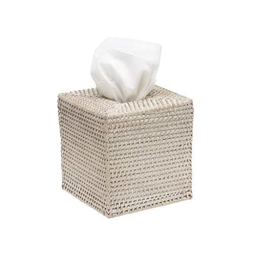KOUBOO 1030036 Square Rattan Tissue Box Cover, 5" x 5" x 5.5", White Wash
