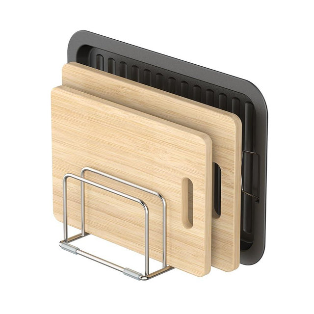 KORRTFID Cutting Board Holder Stand, Cutting Board Storage Rack, Cutting Board Organizer, 304 Stainless Steel Cutting Board Holder, Cookie Sheets Organizer 1.0+1.2 Inch Width Slots(Large)