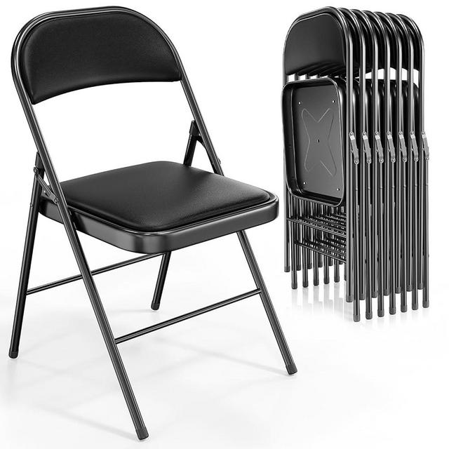 VINGLI Folding Chairs with Padded Seats, Metal Frame with Pu Leather Seat & Back, Capacity 350 lbs, Black, Set of 10