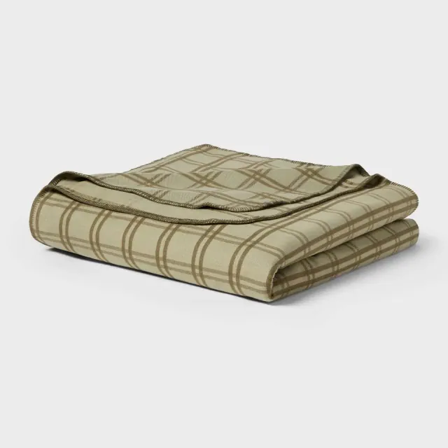 King Brushed Cotton Blanket Green Tonal Plaid - Threshold™