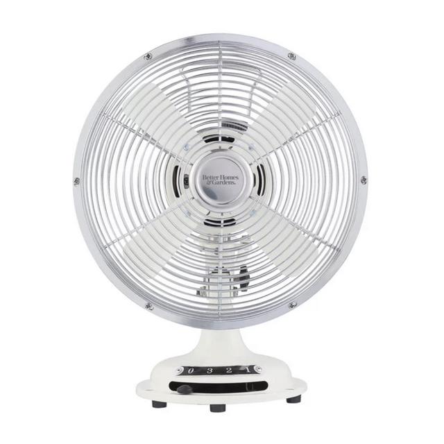 Better Homes & Gardens 8 inch Retro 3-Speed Metal Tilted-Head Oscillation Table Fan White