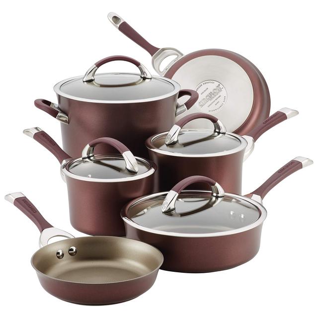 Circulon Symmetry Hard Anodized Nonstick Cookware Pots and Pans Set, 10-Piece, Merlot