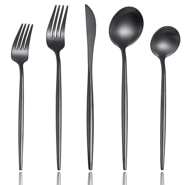 Lemeya Matte Black Modern Silverware Set,18/10 Stainless Steel Flatware Set,20-Piece Cutlery Set Service for 4,Tableware Utensil Set for Home and Restaurant, Satin Finish, Dishwasher Safe (Black)