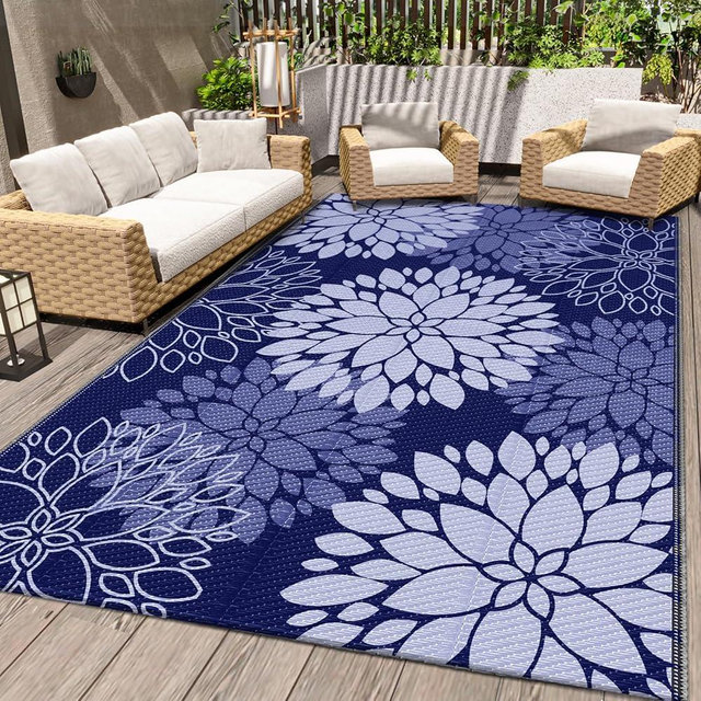 LuxStep Outdoor Rug Waterproof Outdoor Plastic Straw Rug Reversible Patio Rug Mat Outdoor Decor Large Area Mats for RV, Picnic, Backyard, Deck, Balcony, Porch, Beach, Camping, 4'x 6',Blue
