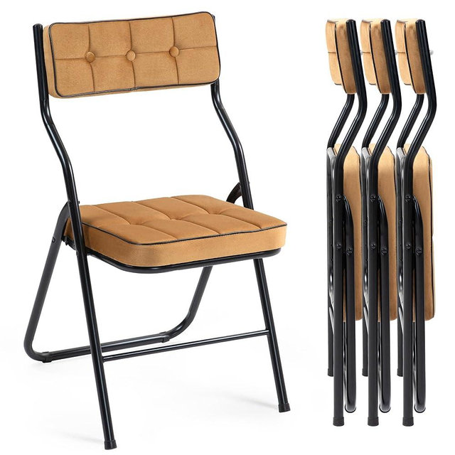 HOMEFUN Padded Folding Chairs 4 Pack - Foldable Dining Chairs with Cushion, Portable and Assembled Folding Extra Chair for Guests Kitchen Office Wedding Party Brown