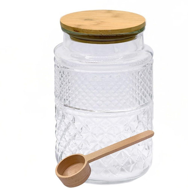 Viovian Vintage Glass Jar with Lid Wood Spoon 60 OZ Round Thick Glass Storage Jars Airtight Lids Decorative Canister Container for Food Candy Cookie Sugar Coffee Tea Nuts Snack Bath Salt