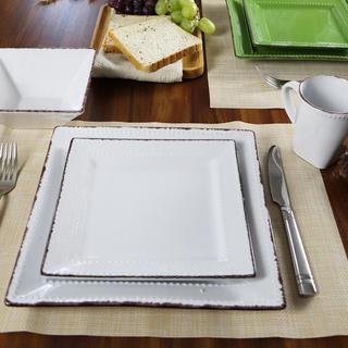 Lorren Home Trends Collection 16-Piece Square Beaded Stoneware Set, Service for 4