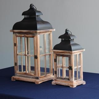 Wood And Metal Lantern, Set of 2