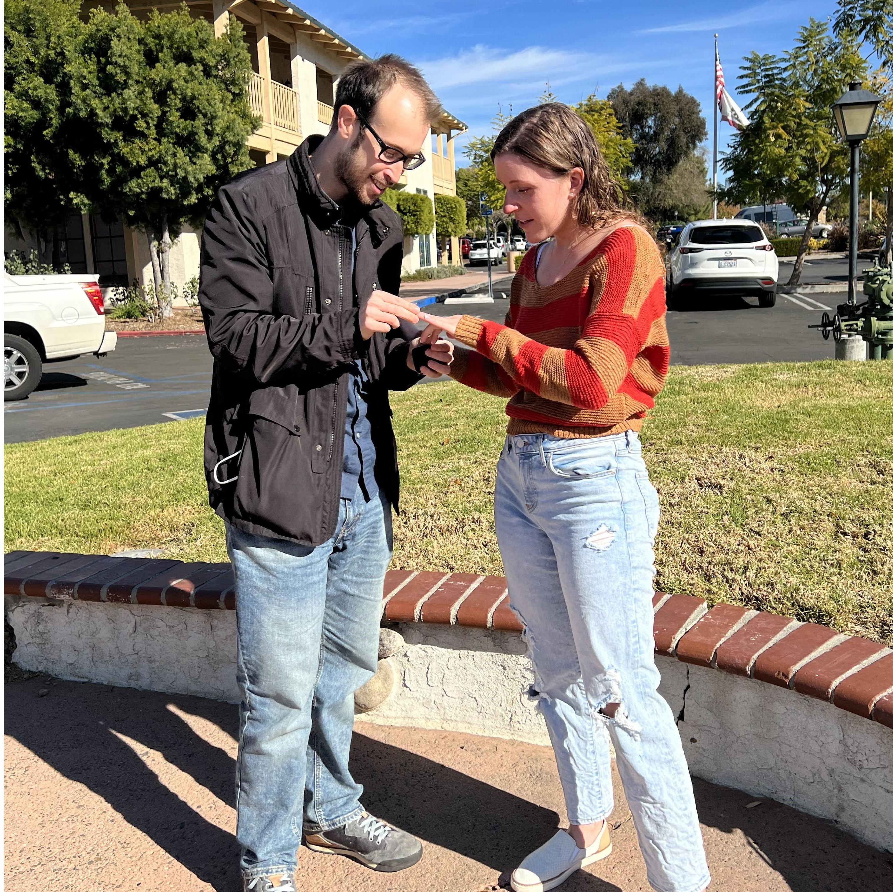 Right after the proposal Joey asked Shaunna if he could try on the ring and see if it fit!