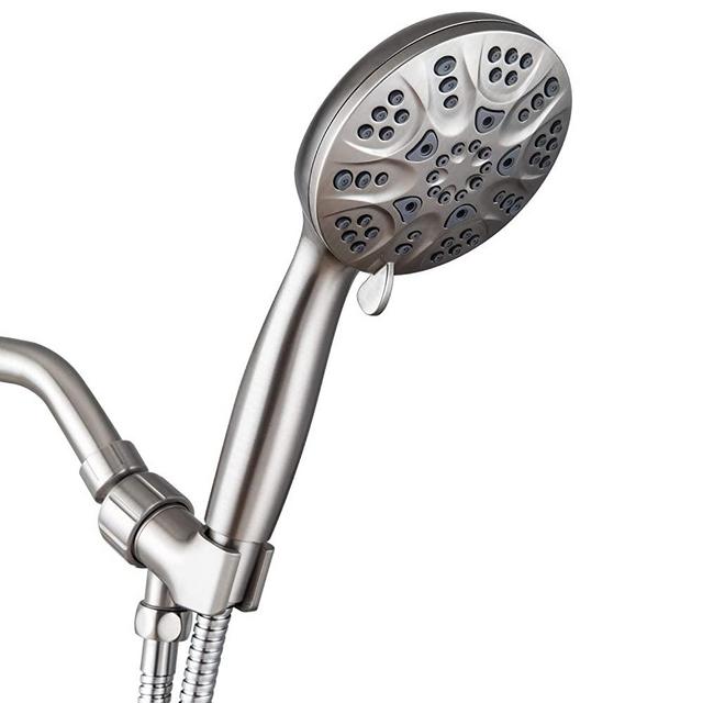 High Pressure Handheld Shower Head, 6 Spray Settings Full Brushed Nickel Shower Head with Handheld, 4.3" High Flow Hand Held Shower head Set with Stainless Steel Hose and Adjustable Bracket