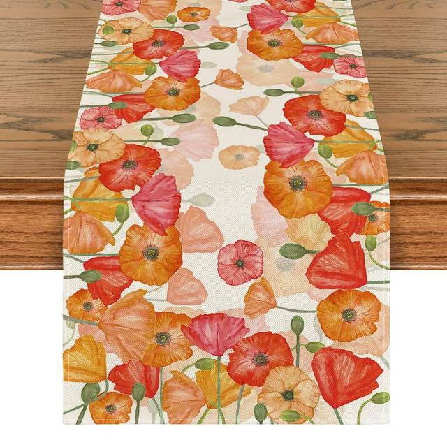 Artoid Mode Watercolor Poppy Spring Table Runner, Seasonal Summer Holiday Kitchen Dining Table Decoration for Home Party Indoor 13x72 Inch