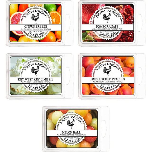 Farm Raised Candles - Fruity Citrus 5 Pack - 100% Plant Based All Natural Organic Soy Wax Melts - Scented Warmer Cubes Blended With key Lime, Melon Ball, Volcano,Pomegranate, and Peach Essential Oils.