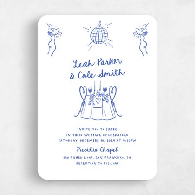 Blue Rounded Wedding Invitation - Gilda Portrait