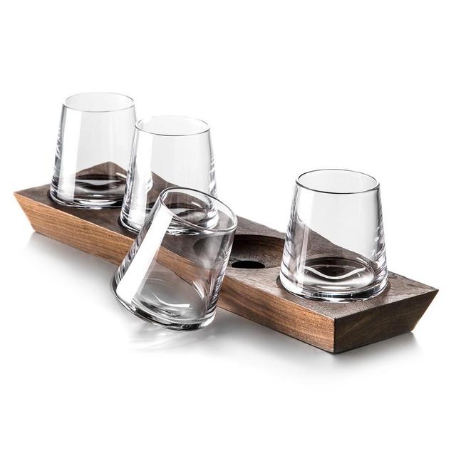 Ludlow Whiskey Glass Set with Wood Base