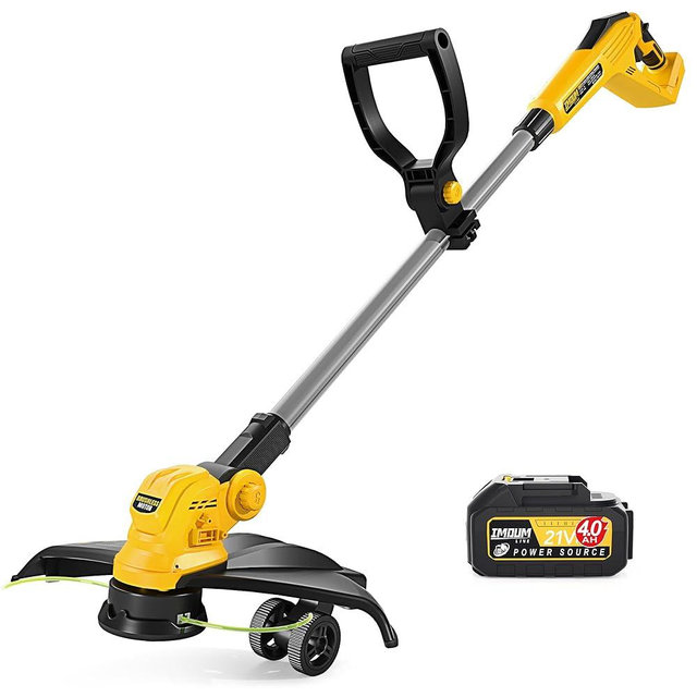 15" Weed Wacker Cordless & Edge Trimmer 2-in-1, 4.0Ah Battery Included, 6lbs, Electric Weed Eater, Edger String Grass Trimmer, W/Wheels, Brushless Motor, Auto-feed Tech for Yard Garden Lawn, 21V