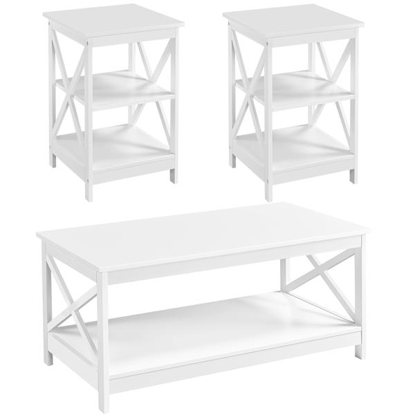 X-Design Coffee Table and Pack of 2 X Frame Side Table Set White