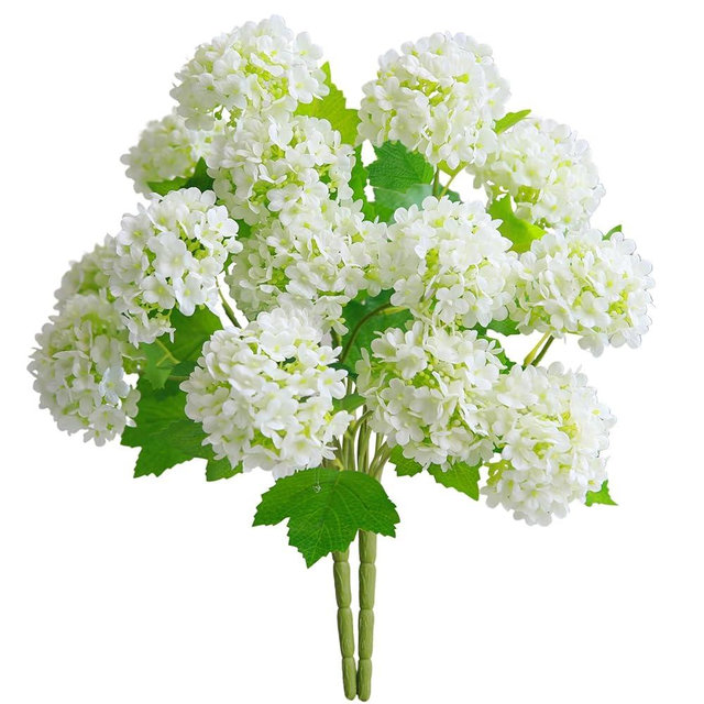 CHIAVE Atificial Flowers, Simulated Hydrangeas Snowball Fake Silk Flowers for Wedding Bridal Party Home Décor for vase -2 Bunches 14 Flower Heads - White