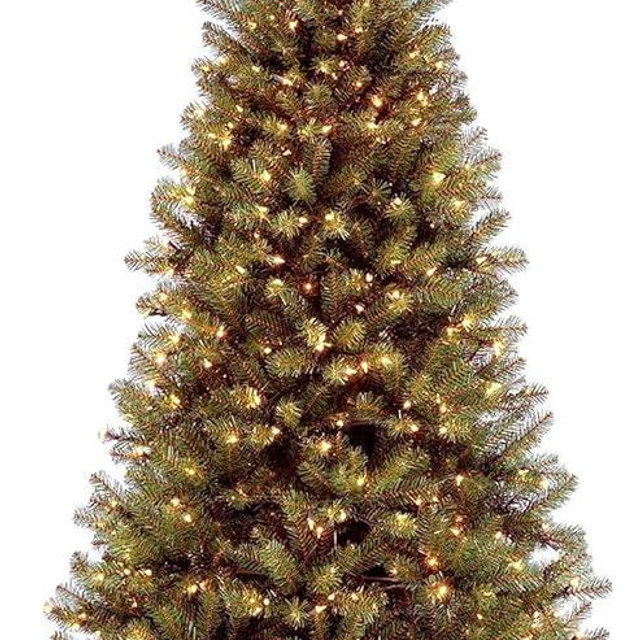 National Tree Company Pre-Lit Artificial Slim Christmas Tree, Green, Aspen Spruce, White Lights, Includes Stand, 6 Feet
