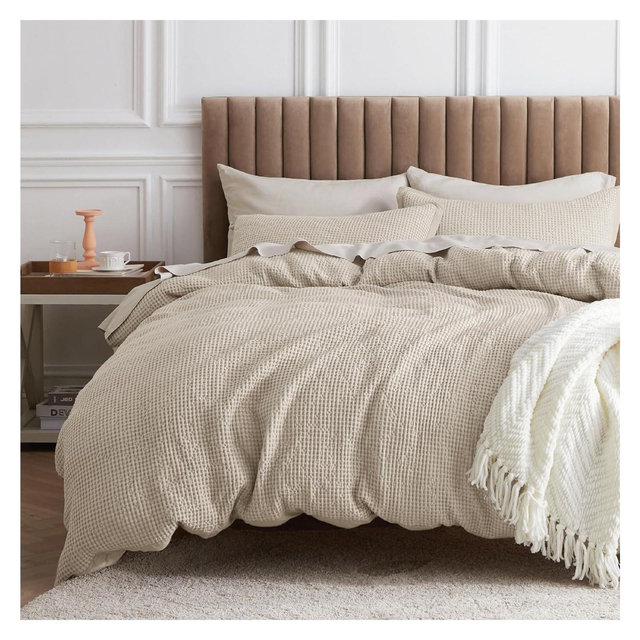 3 Pieces Bedsure Cotton Duvet Cover King Beige 100 Percent Cotton Waffle Weave Bedding Set GentleSoft Breathable All Season OEKO-TEX Certified Christm