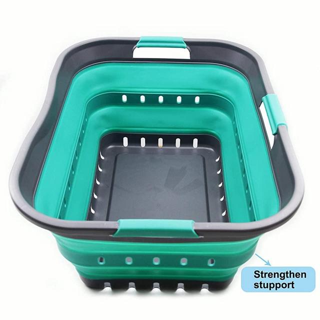 SAMMART Collapsible Plastic Laundry Basket - Foldable Pop Up Storage Container/Organizer - Portable Washing Tub - Space Saving Hamper/Basket (1, Grey/Turquoise Blue)
