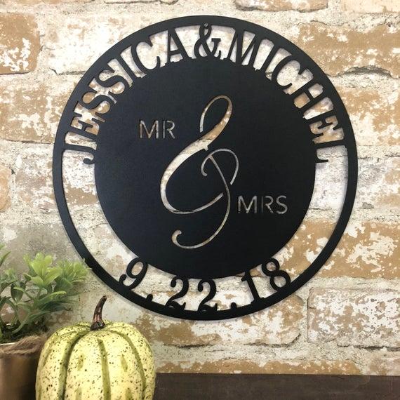 Personalized Mr. And Mrs. Date Metal Sign - Wedding Gift - Custom Metal Sign - Anniversary Gift - Metal Wall Art